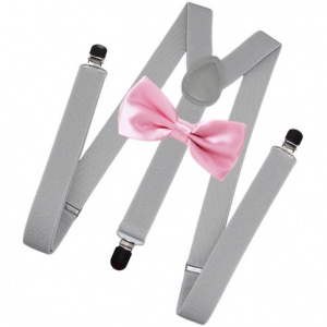 Children's Light Grey Y-Back Braces with Pink Bow Tie Set